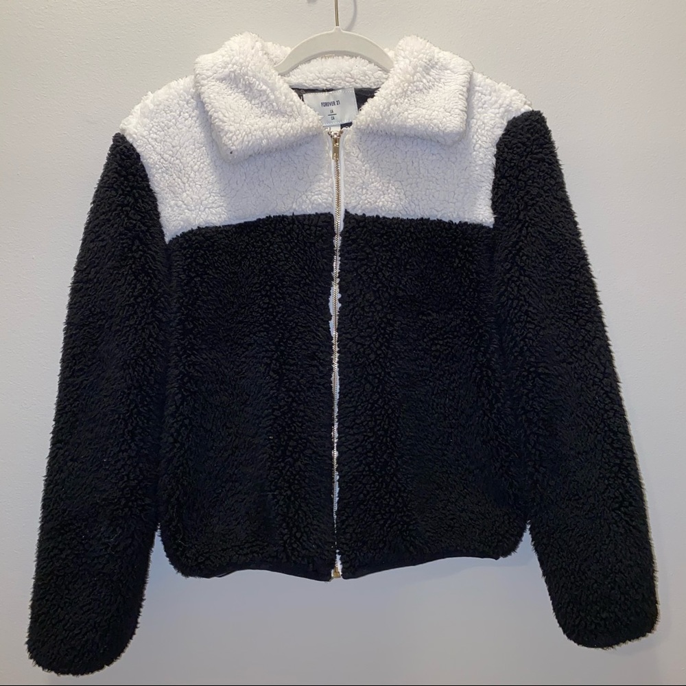 White & black faux fur jacket